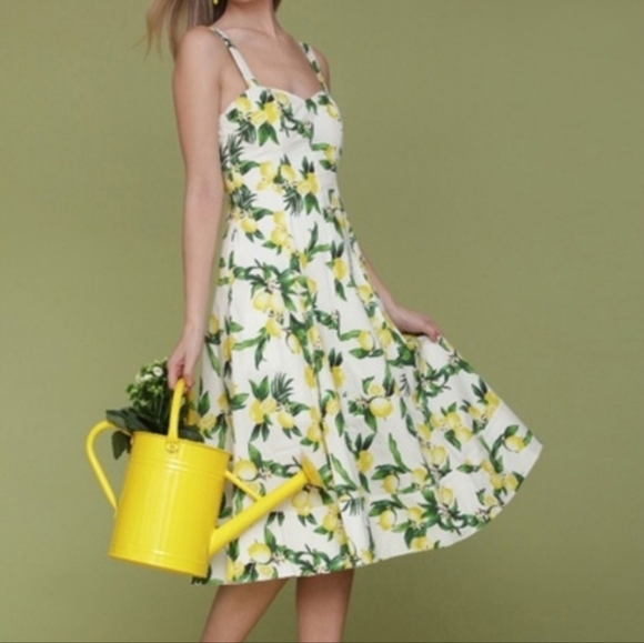 Anthropologie Avec Les Filles Lemon Sleeveless Preppy Coastal Cottagecore Dress - Picture 1 of 10